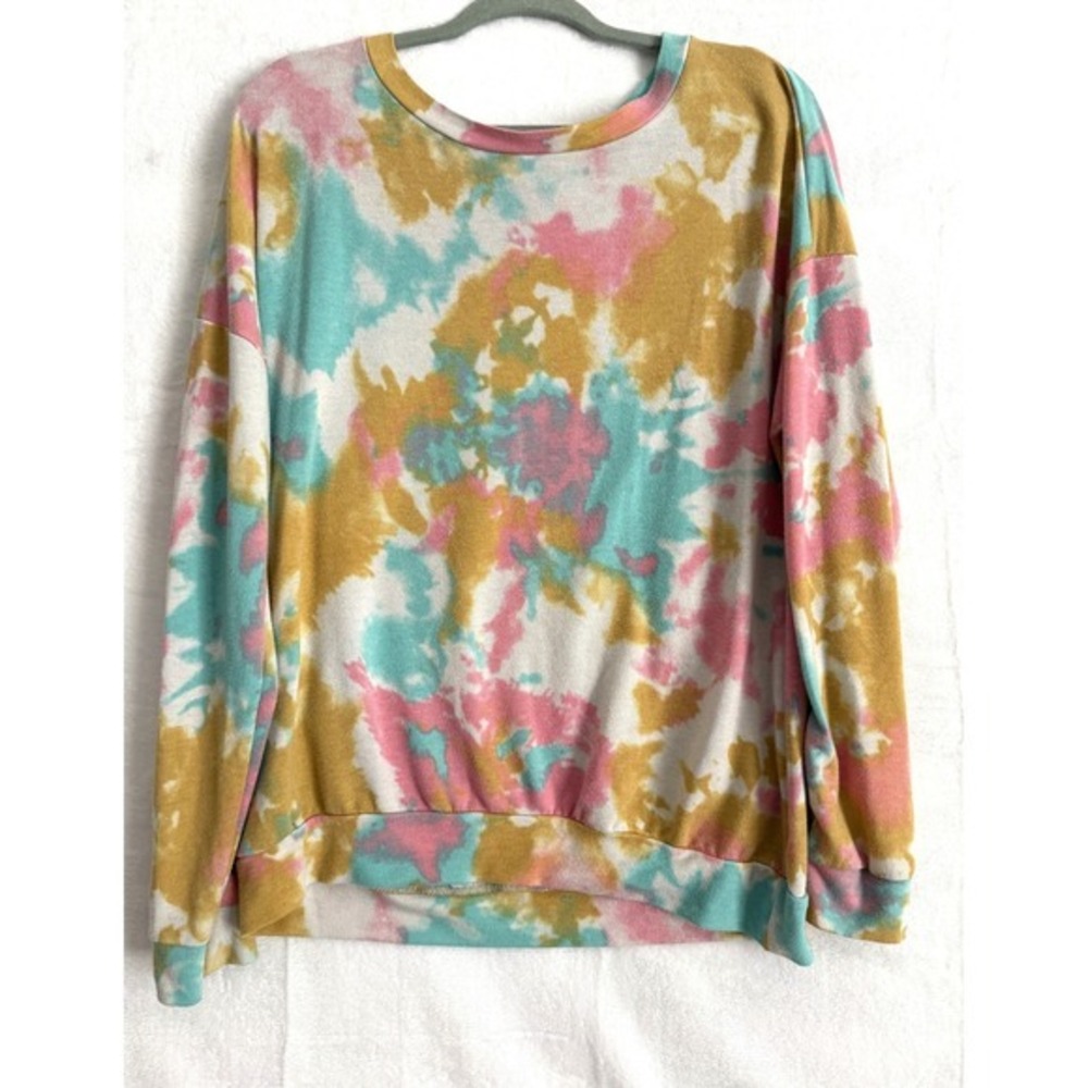 Hopely Tie Dye Sweatshirt Long Sleeve Relaxed Fit‎ Women's Top XL? Soft Light Wt